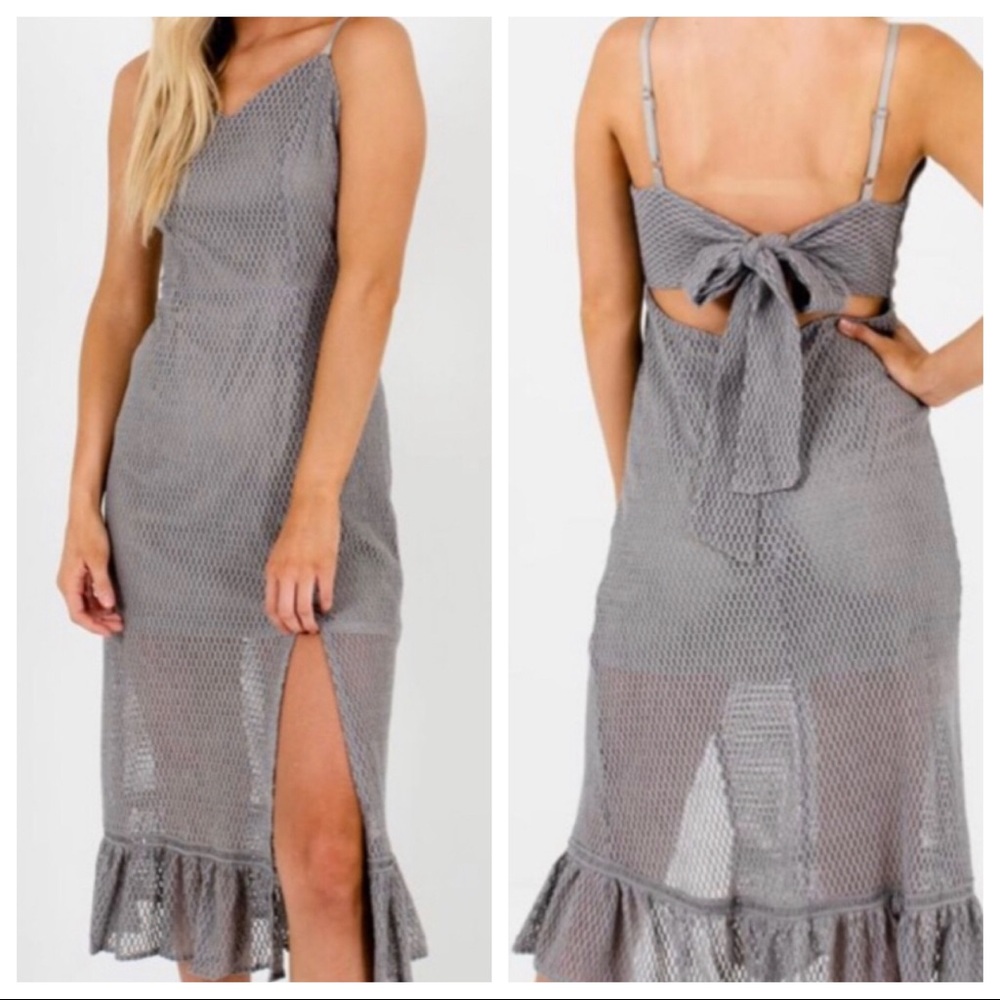 Boutique Silver Gray Knee Mesh Dress